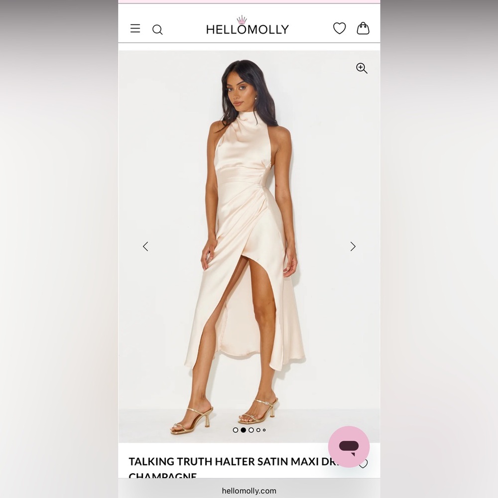 Hello Molly TALKING TRUTH HALTER SATIN MAXI DRESS CHAMPAGNE